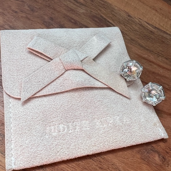 EUC Judith Ripka JR TWO Clear Quartz Doublet Eclipse Stud Earrings - Picture 12 of 13